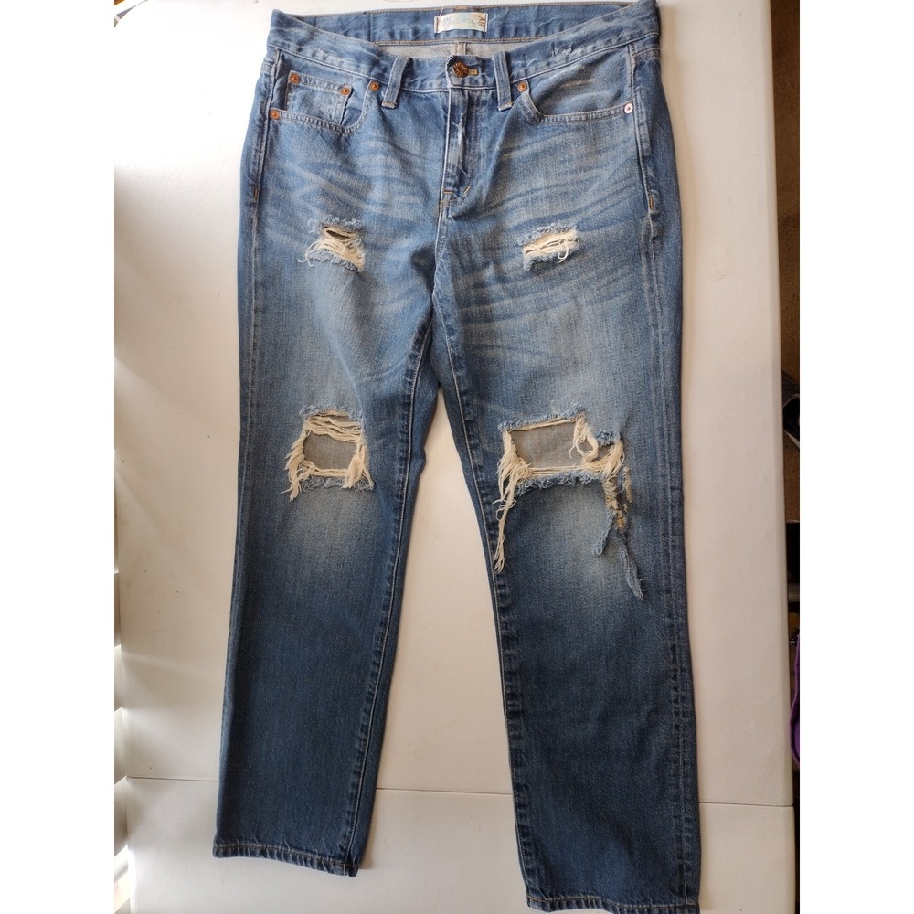 Madewell Boyjean Relaxed Straight Distressed Blue Denim‎ Jeans Size 28